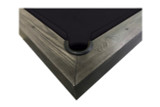 Billiards Select Focus Slate Pool Table, corner detail showing slate surface and wooden frame with metal corner protectors and polished finish.