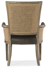 Hooker Furniture Blakeley Club Chair II, rustic wooden armchair with beige woven backrest and seat cushion.