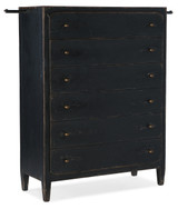 Hooker Furniture Hamrick Club Chair, vintage black dresser with six drawers and brass knobs.