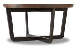Hooker Furniture Parkcrest Round Cocktail Table, wooden top with a dark, sleek metal base design.