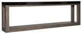 Hooker Furniture Melange Vienna Console, modern wooden console table with a sleek black top and rustic wooden frame design.