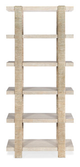 Hooker Furniture Leesburg Splatback Arm Chair, wooden bookcase with five shelves and woven straps on sides.