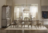 Hooker Furniture Chatelet Buffet, elegant wooden buffet with intricate detailing and a distressed finish in a classic dining room setting.