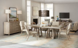 Hooker Furniture Affinity Server, modern light wood dining room with buffet cabinet and dining table.