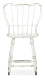 Hooker Furniture Ciao Bella Spindle Back Counter Stool-White, white distressed wooden counter stool with spindle back and turned legs.