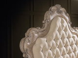 Hooker Furniture Chatelet Queen Upholstered Panel Bed, elegant cream-colored tufted headboard with ornate wooden framing, classic luxurious design.