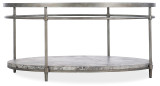Hooker Furniture Round Cocktail Table, round table with a marble top and metal frame.