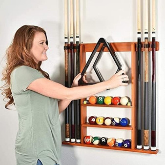 Sleek 6-Cue Wall Mounted Rack in Charcoal for Modern Game Rooms
