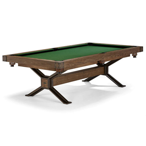 Brunswick Billiards Brunswick 8' Dameron Slate Pool Table, a professional-grade billiards table with wooden frame, green felt surface, and sturdy wooden legs.