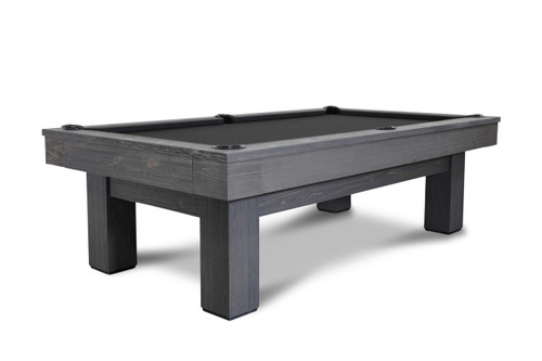 Doc & Holliday Dallas Slate Pool Table, a modern dark gray wooden pool table with a sleek design and black felt surface.