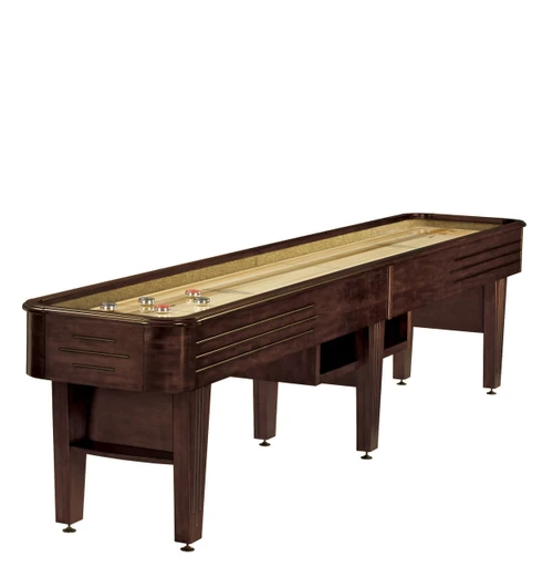 Brunswick Billiards Brunswick Andover II Shuffleboard Table, Espresso Finish, 12 or 14 feet, with a sleek wooden design and smooth playing surface.