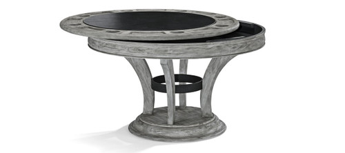Brunswick Centennial Game Table, designed for both dining and gaming. Shown in a stylish game room setting, this versatile table seamlessly transitions from a dining table to a gaming surface, featuring elegant wood finishes and a sleek, modern design.