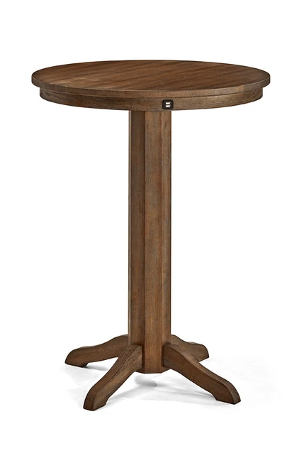 Brunswick Billiards Brunswick Pub Table with USB Port, Sawyer Twain - wooden pub table with a round top, central pedestal base, and built-in USB charging ports.