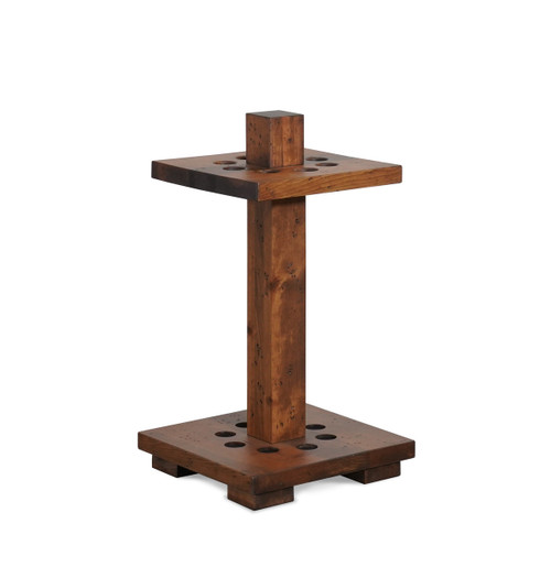 Doc & Holliday Square Floor Cue Rack, sturdy wooden cue stick holder with a square top and bottom, ideal for organizing and displaying pool cues in a game room or billiards area.