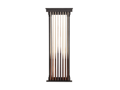 Plank & Hide Co Plank & Hide Billiards Cue Wall Rack in Distressed Black, a decorative and functional pool cue storage rack with a rustic distressed black finish.