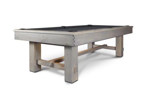 Doc & Holliday Churchill Slate Pool Table, made in USA, with a rustic wooden frame and black felt playing surface.