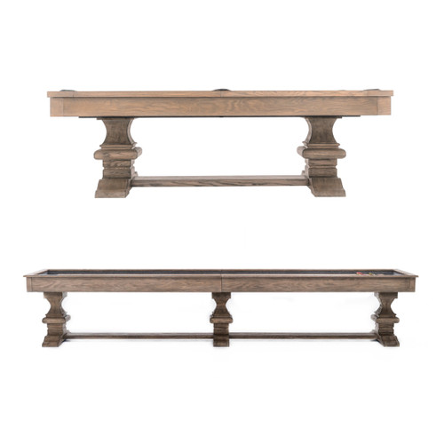 Plank & Hide Co Plank & Hide Beaumont Pool Table & Shuffleboard, twin wooden game tables with a classic design and sturdy bases.