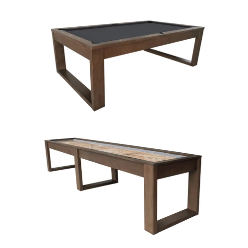 Plank & Hide Co Lana Pool Table & Shuffleboard Combo, wooden game table with a sleek finish designed for both pool and shuffleboard gameplay.