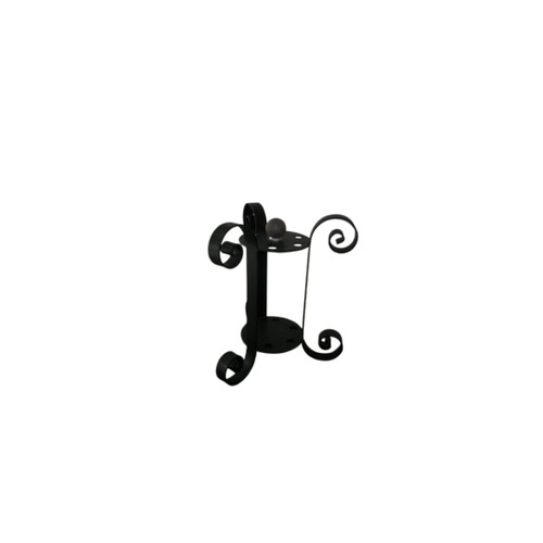 Sawyer Twain Quixote All Weather Outdoor Pool Cue Floor Rack, black metal pool cue rack with decorative scrollwork design.