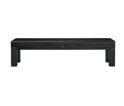American Heritage Billiards American Heritage Alta Multi-functional Storage Bench in Black Ash, front view of the black wood bench with a cushioned top and sturdy legs, suitable for entryways or living rooms.