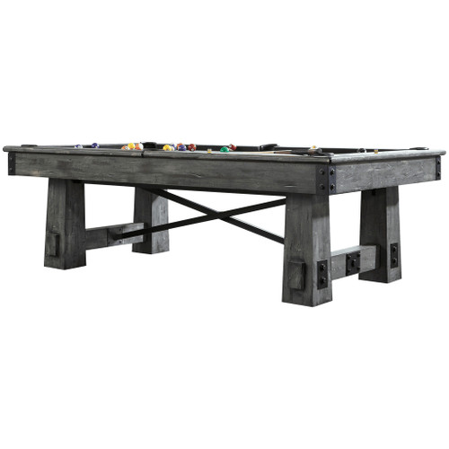 American Heritage Billiards American Heritage Fresco Pool Table in Marble, rustic wooden pool table with a natural finish and billiard balls arranged on the playing surface.