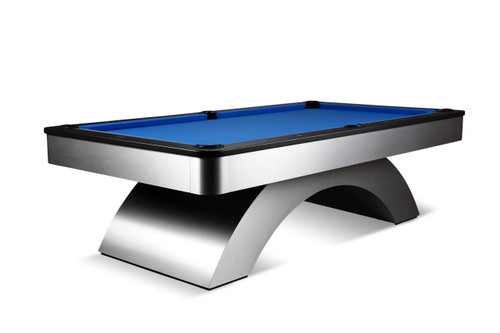 Doc & Holliday Poshy Pool Table | Rainbow Edition, modern rectangular pool table with a vibrant blue playing surface and sleek black and silver design.