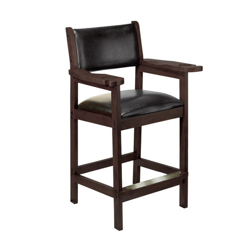 American Heritage Billiards SCD Spectator Chair, Espresso wood and black leather upholstery.