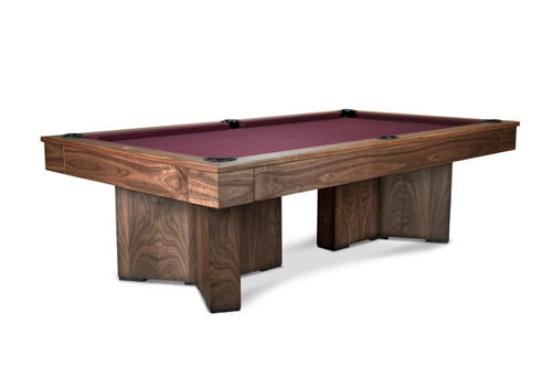 Doc & Holliday Arthur Deco Walnut Pool Table, a stylish classic wooden billiards table with a rich walnut finish and a red felt playing surface.