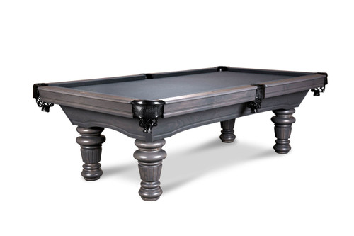 Doc & Holliday Classic Slate Pool Table, gray finish with sturdy wooden legs and black corner accents.
