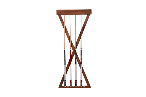 Doc & Holliday X Billiard Wall Rack, wooden wall-mounted billiard cue stick storage rack with an elegant design.