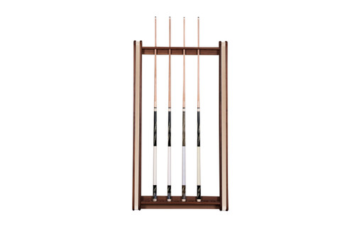Doc & Holliday Derby Billiards Wall Rack, wooden wall-mounted pool cue holder with four slots for cues.