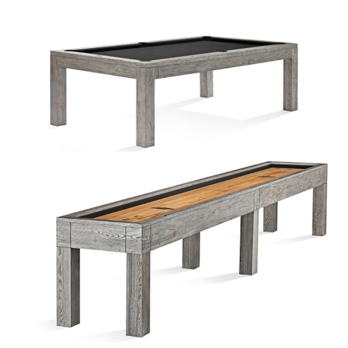Brunswick Billiards Brunswick Sanibel Pool Table & Shuffleboard Table, showing a modern-style pool and shuffleboard table with a rustic wood finish and sleek design.