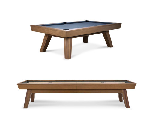 Doc & Holliday George Pool Table & Shuffleboard Combo in Gray Walnut, multi-functional game table with a sleek wooden finish, combining a pool table and shuffleboard in one stylish design.