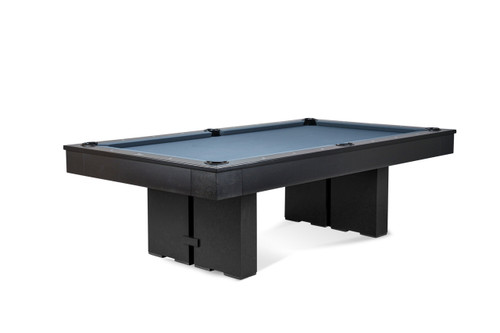 Doc & Holliday The Jackies Slate Pool Table in Black, a sleek modern pool table with a black frame and blue felt surface.