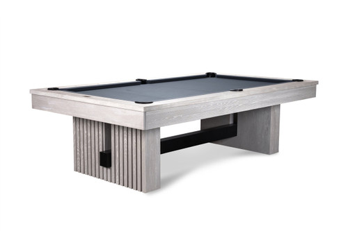 American Heritage Billiards Vancouver 8' Slate Pool Table in White Wash Finish, showing a sleek and modern design with a slate playing surface and sturdy wooden frame.