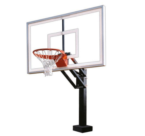 First Team Inc First Team HYDROCHAMP Adjustable Pool Side Basketball Hoop, image of a sturdy basketball hoop with a clear backboard, orange rim, and net, designed for poolside basketball games.