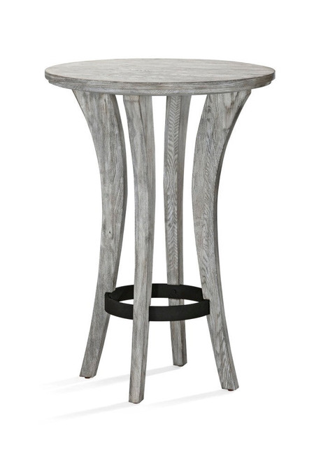 Brunswick Billiards Centennial Pub Table, rustic wooden high-top game table with curved legs and a metal footrest.