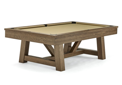 Side profile of the Botanic Slate Pool Table in Rustic Dark Brown, showcasing its sturdy construction, smooth playing surface, and contemporary design against a neutral white backdrop.