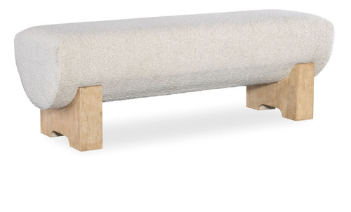 Hooker Furniture Retreat Bed Bench, a plush cream-colored upholstered bench with wooden block legs.