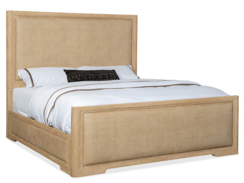 Hooker Furniture Retreat California King Cane Panel Bed, a wooden bed with a cane panel headboard and footboard, featuring a natural finish.