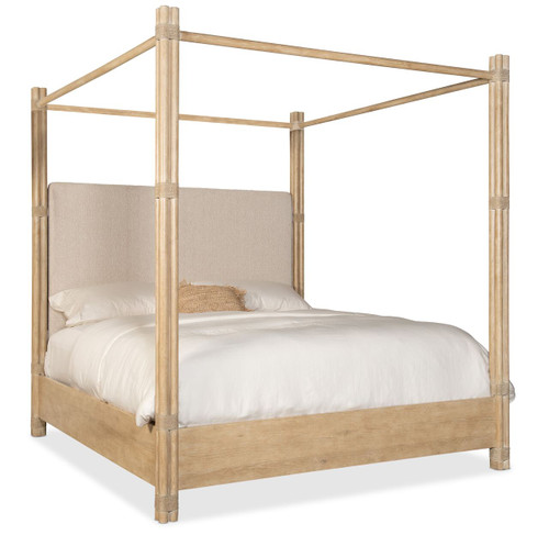 Hooker Furniture Retreat Pole Rattan Cal King Light Wood Upholstered Poster Bed w/Canopy