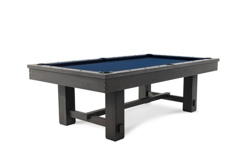 Doc & Holliday Hank Slate Pool Table, marble grey finish with blue felt playing surface and sturdy wooden legs.