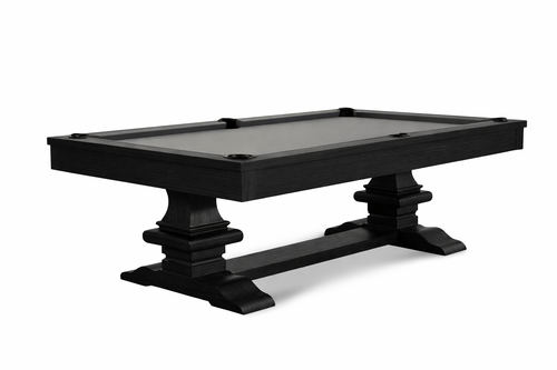 Beaumont Slate Pool Table by Plank & Hide in Black Ash wood with Championship Steel Grey felt – 3/4 hero view