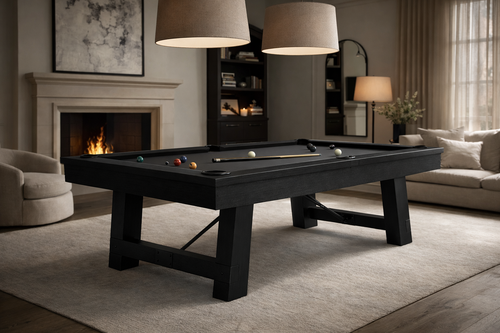 Isaac slate pool table in black ash by Plank & Hide styled in a warm, design-driven home, set for relaxed evenings with friends and family