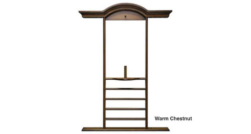 C.L. Bailey Deluxe Wall Cue Rack, warm chestnut wall-mounted cue storage rack with multiple slots for cues and a bottom shelf for accessories.