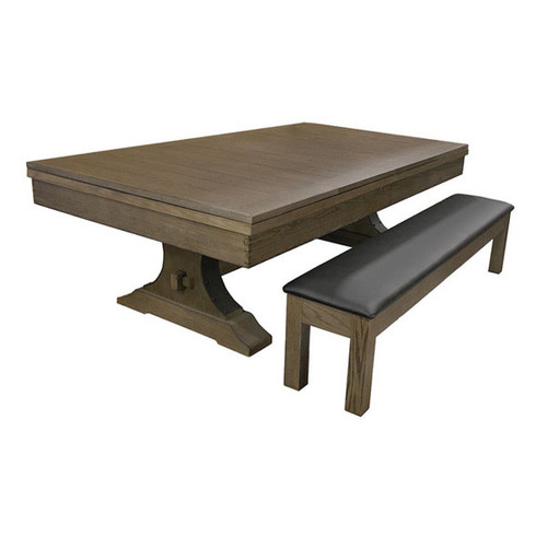 C.L. Bailey Viking Storage Bench in Antique Oak, showing a sturdy wooden bench with a padded black seat and a matching wooden table in a classic design.