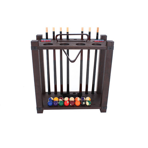 Front view of the C.L. Bailey Tunbridge floor cue rack in Weathered Brown finish