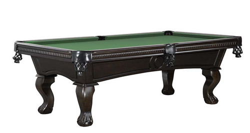 C.L. Bailey Dutchess Slate Pool Table, elegant black wood pool table with ornate carved legs and a green felt playing surface.
