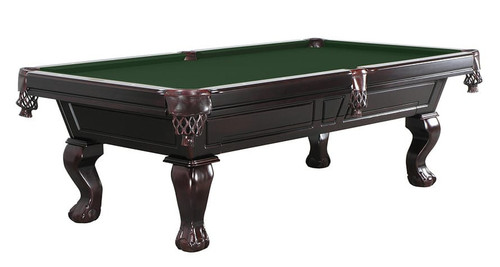 C.L. Bailey Norwich Slate Pool Table, elegant dark wood billiards table with green felt surface and carved sturdy legs.