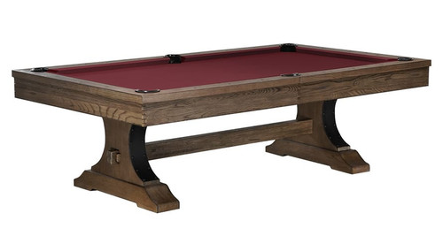 C.L. Bailey Viking Pool Table & Shuffleboard in Antique Oak, featuring a classic wooden design with a red felt playing surface and sturdy legs for game room entertainment.